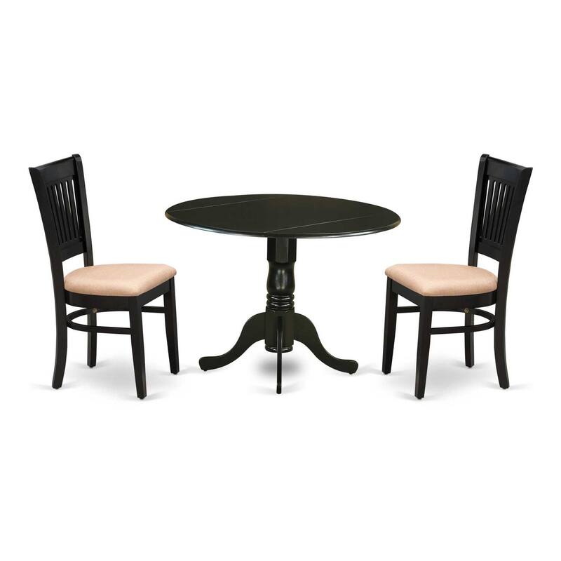 3-Piece Black Finish Solid Wood Top - Dining Room Set - Seats 4
