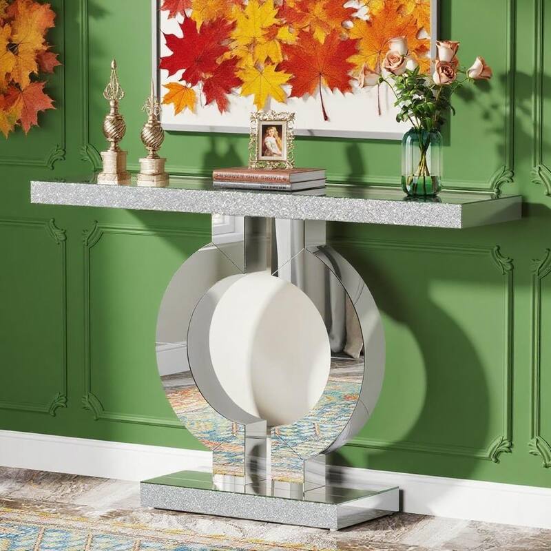 Acrylic and Glass Console Table with O-Shaped Base Design - 43.11"W x 11.61"D x 31.89"H