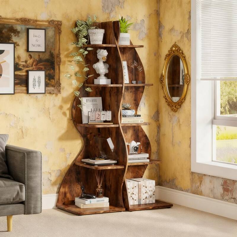 Rossetta 5-Tier Modern Elegant Floor Mount Streamlined Shape Corner Rack Shelf with Adjustable Shelves