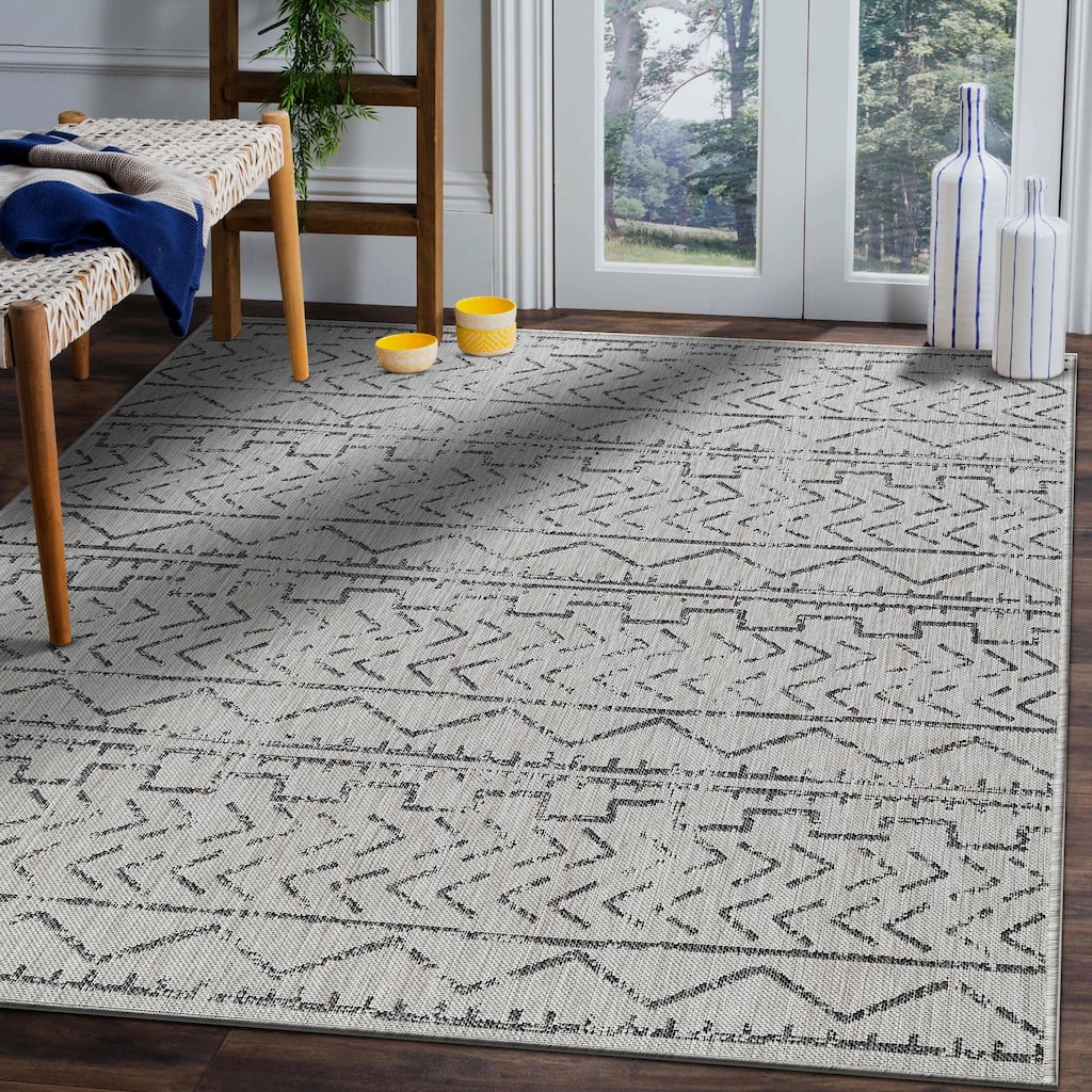 Beverly Rug Dark Grey Trellis Indoor Outdoor Rug, Outside Carpet for Patio, Deck, Porch