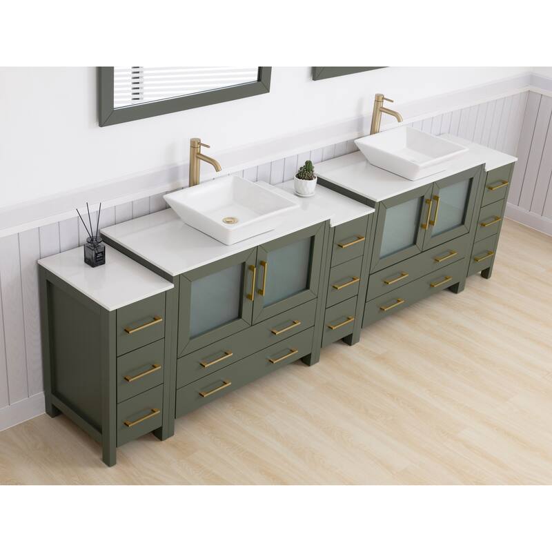 Vanity Art 108" Double Sink Bathroom Vanity Set with Engineered Marble Top and Free Mirrors