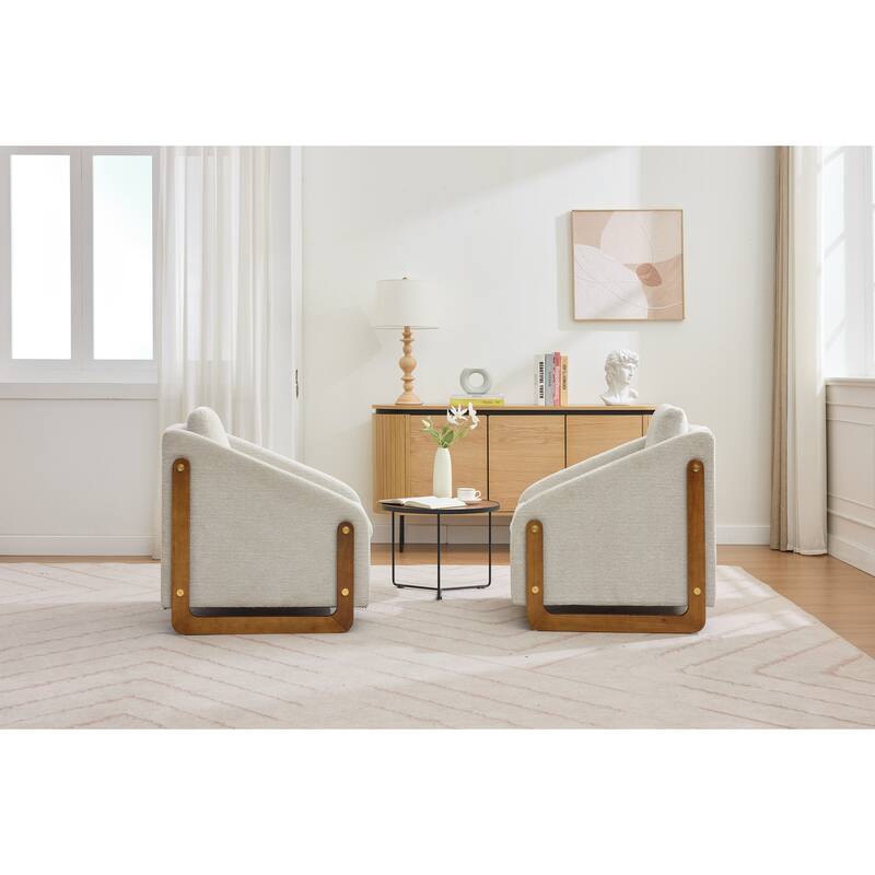 Modern Chenille Upholstered Armchair with Wooden Side Frame, Single Accent Leisure Chair with Backrest for Living Room, Bedroom