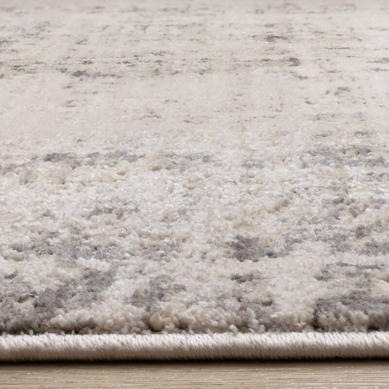 Grey Abstract Distressed High-Traffic Textured Area Rug