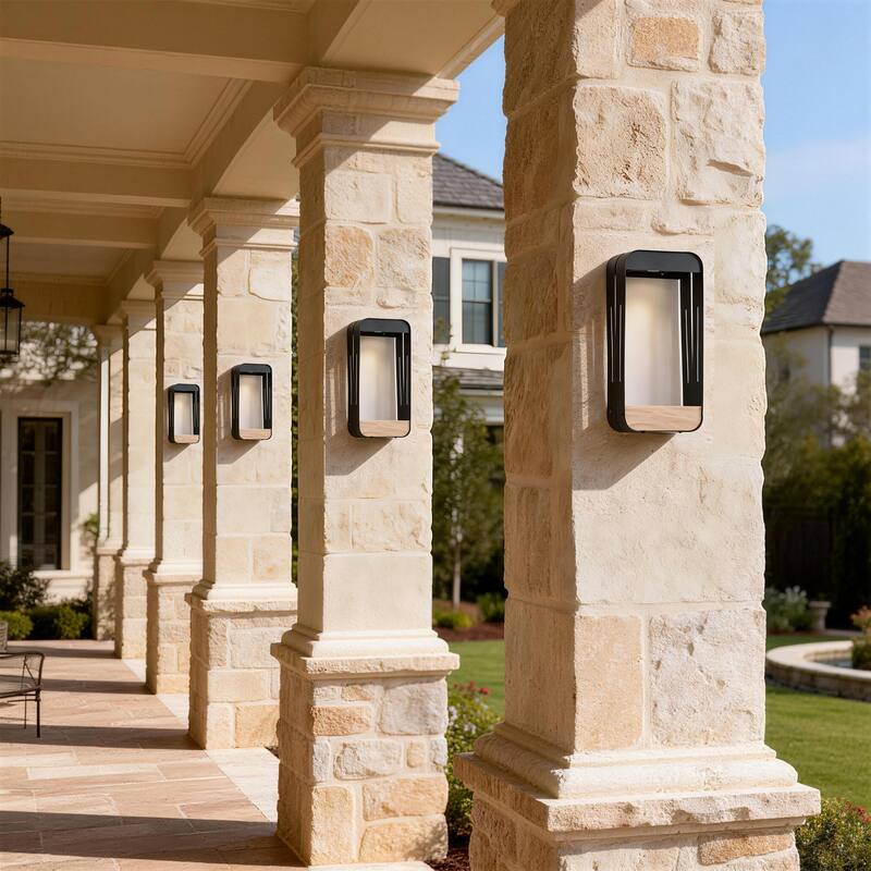 Outdoor Solar LED Wall Lantern Metal Wood-grain Shelf Sconce(4-pack)