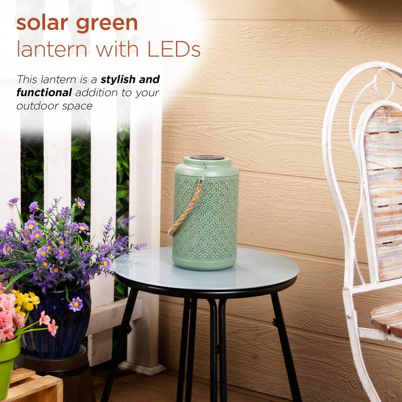 Solar Hanging Decorative Green Lantern with LED Lights