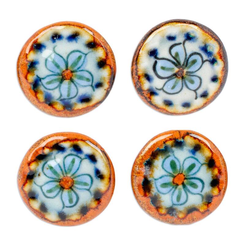 Novica Handmade Handy Garden Ceramic Knobs (Set Of 4)