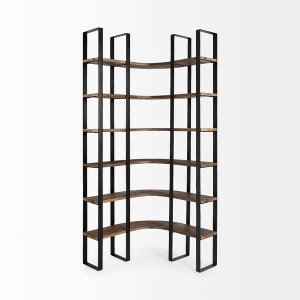 Mercana Turner Ii 37 X 90 Curved Dark Brown Wood And Black Iron Six Shelving Unit 37 0l X 37 0w X 90 0h Overstock 16797684