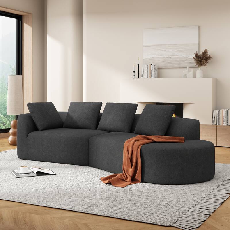116" Modern Curved Sectional Sofa with High-Density Fully Compressed Sponge and Chaise Lounge, Pearl Upholstery, 2-Piece Set