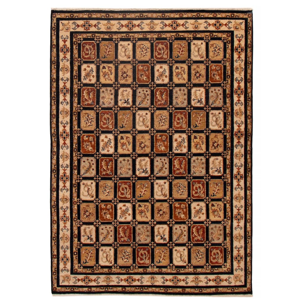 ECARPETGALLERY Hand-knotted Jamshidpour Black, Light Khaki Wool Rug - 5' 8" x 7' 11"