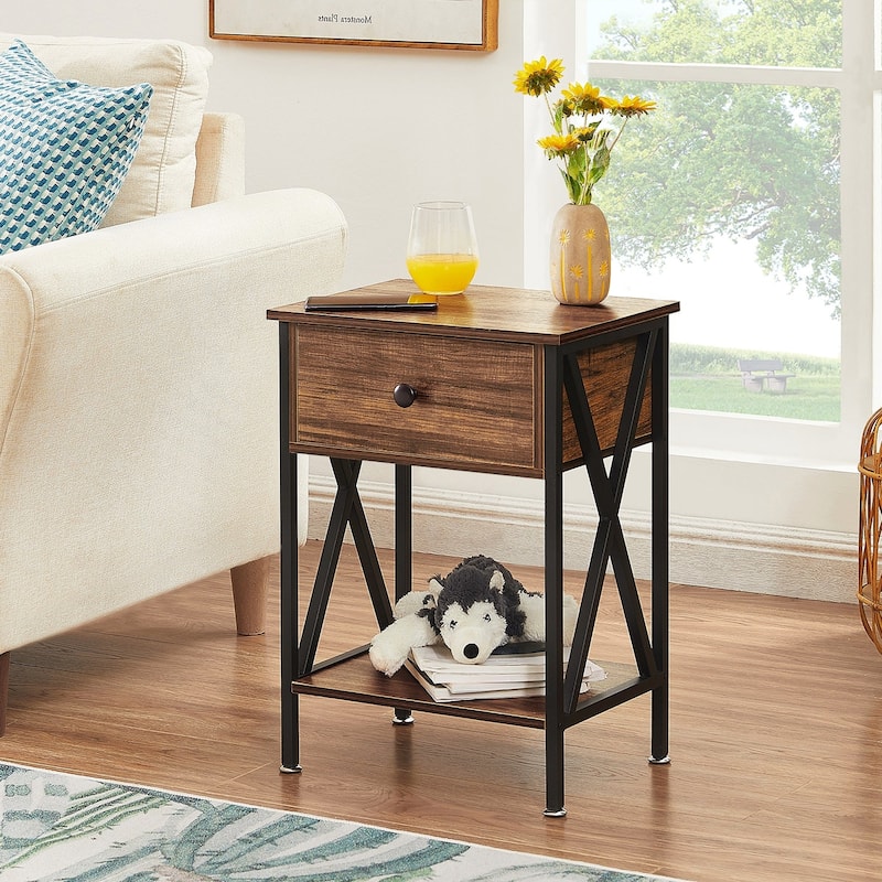 Javlergo Set of 2 Nightstand with 1 Drawer and Storage Shelf End Table Bedside Table for Bedroom Living room Office