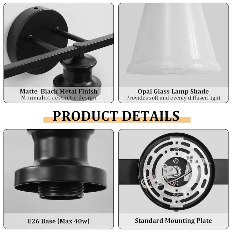 Modern Vanity Lights 3/4 Light Bathroom Dimmable Light Fixture Wall Sconce with Glass Shades