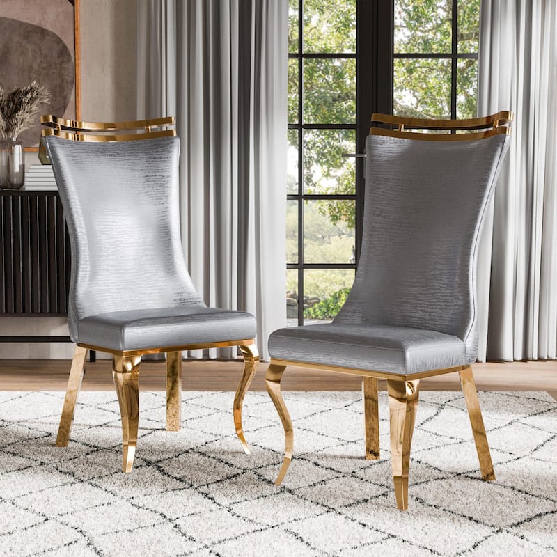 Furniture of America Thaddeus Glam Stainless Steel Upholstered Dining Side Chair (Set of 2) - Silver & Gold