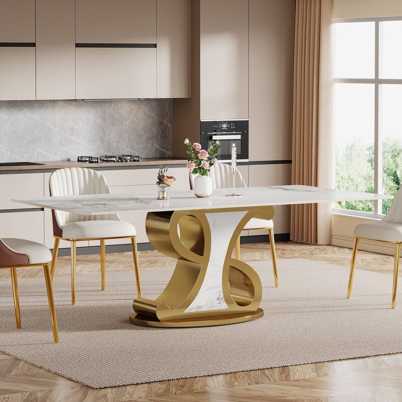 78.74" Luxury Rectangle Sintered Stone Dining Table with Stainless Steel Base