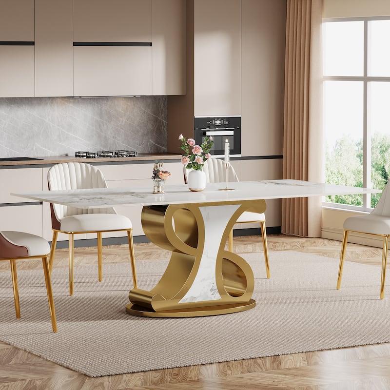 Luxury Rectangular Sintered Stone Dining Table with Stainless Steel Base for 8-10