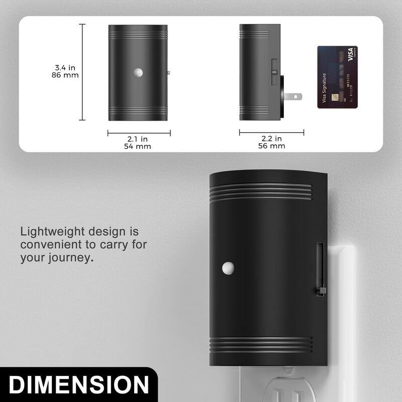 YANSUN Set of 2 Plug-in Motion Sensor Night Lights, Black Half-Moon Wall Lamps, 3000K Warm Light, Sliding Dimmer, ON-OFF-AUTO