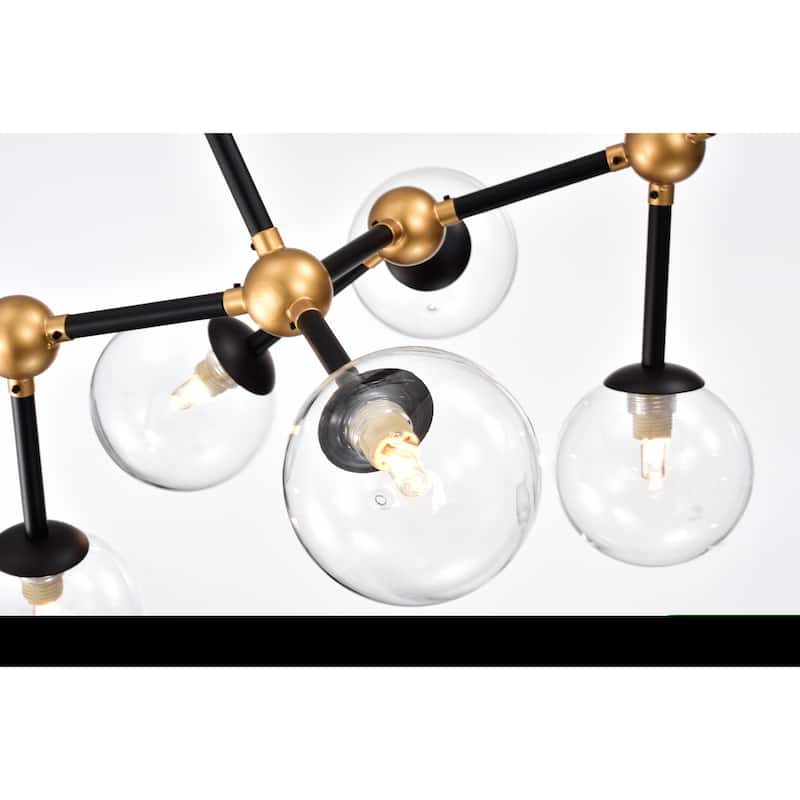Enzo Matte Black+Gold 8-Light Metal Abstract Chandelier w/ Clear Glass Globe Shades