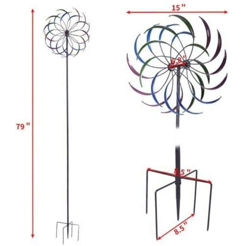 Metal Kinetic Rainbow Wind Spinner Decorative Lawn Ornament Windmill