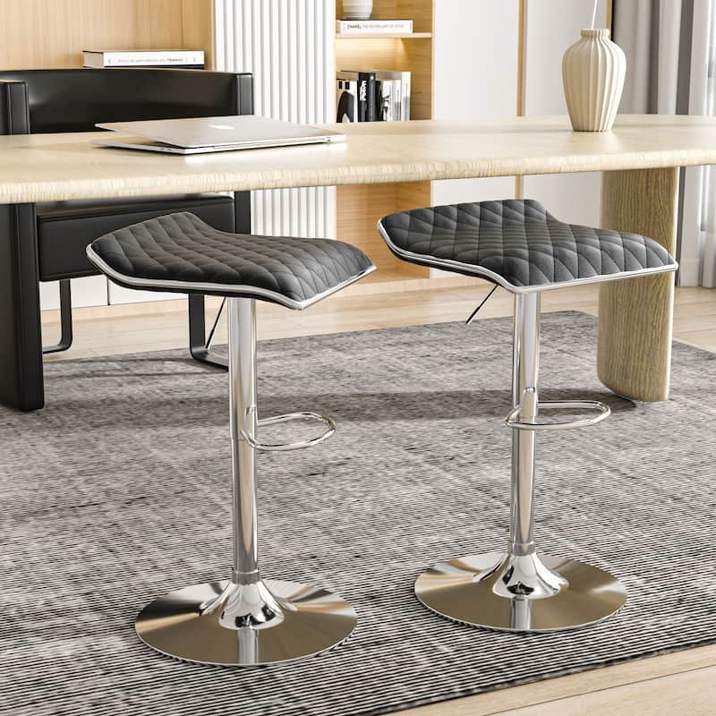VECELO Barstools Adjustable Height Faux Leather Backless Modern Swivel Bar Stools (Set of 2)-Five colors