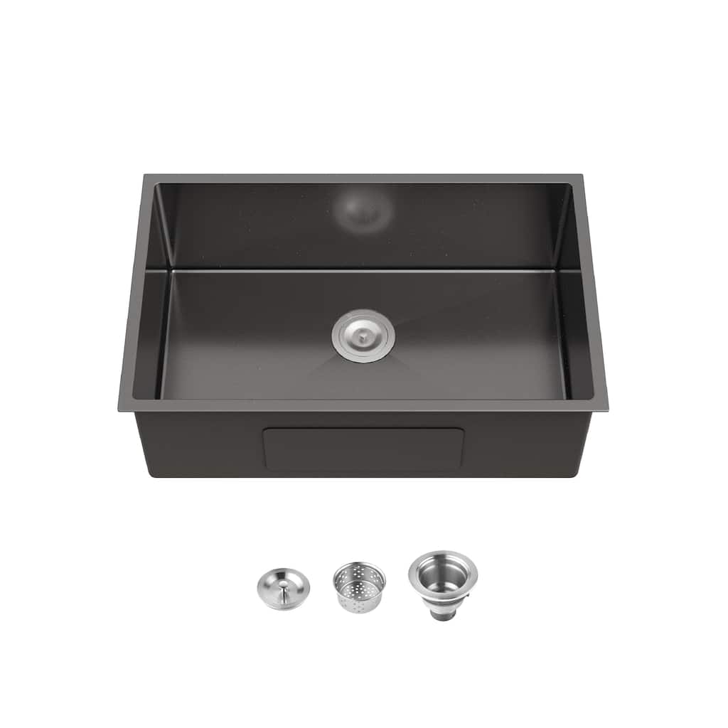 Stainless Steel Kitchen Sink, 30″x19″ Single Bowl, Undermount HandmadeSink in Black, with US Standard Drain and Hook