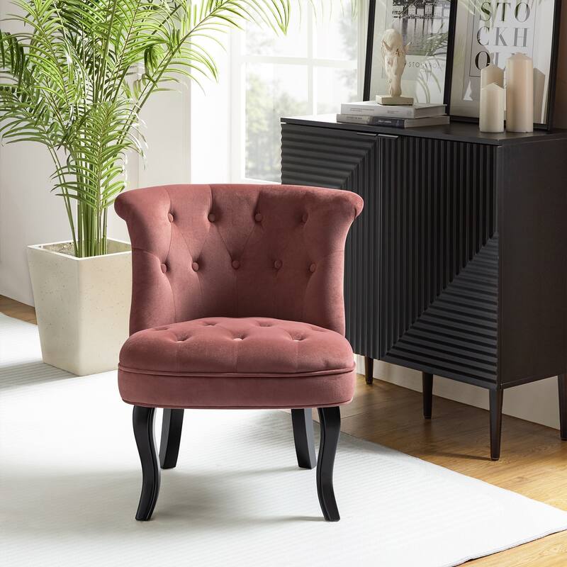 Paolino 25.1" Wide Traditional Velvet Button-tufted Back Stools with Wood Legs by HULALA HOME