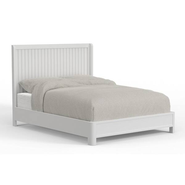 slide 1 of 1, Aya Handcrafted King Bed with Scalloped Motif Panel Headboard, White Wood