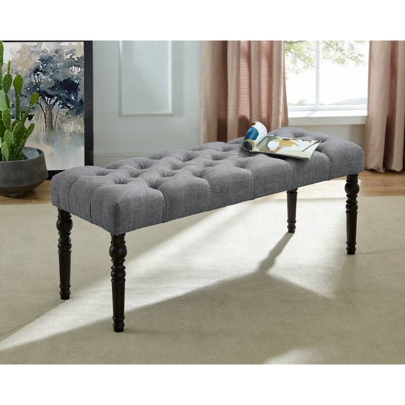 Copper Grove Sens Tufted Tan Fabric Dining Bench with Turned Legs - Grey