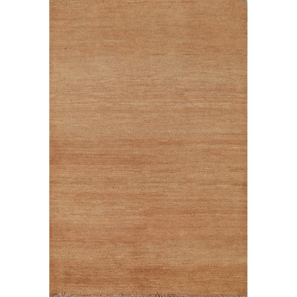 Light Brown Gabbeh Modern Foyer Rug Hand-Knotted Wool Carpet - 2'10"x 4'1"