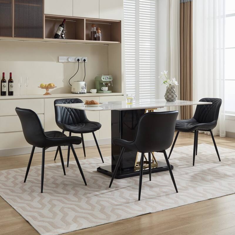 Leather Upholstered Dining Chair Set of 2 Kitchen Side Chair with Metal Legs, Armless Lounge Chair with Curved Back