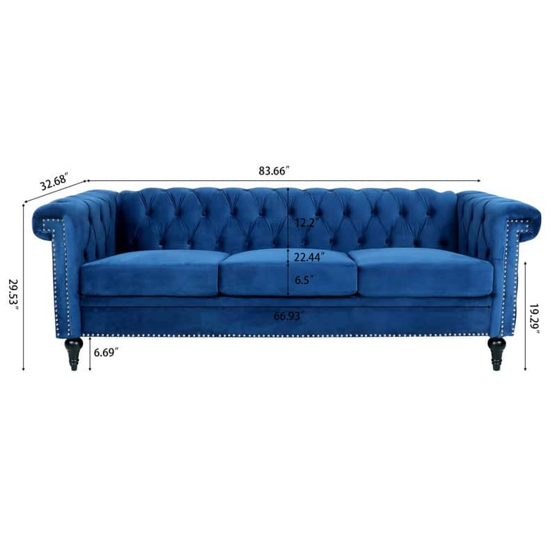 83.66" Traditional Square Arm removable cushion 3 seater Sofa