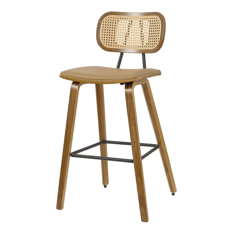 26-inch Wood Counter Height Bar Stools with Rattan Back