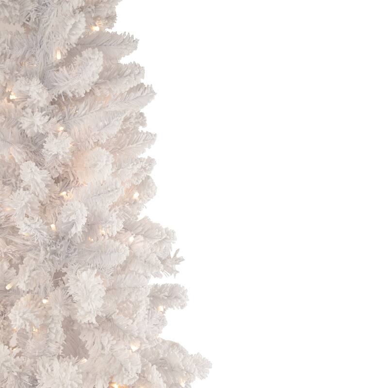 6.5' Pre-Lit Medium Flocked Norway Pine Artificial Christmas Tree Warm White LED Lights