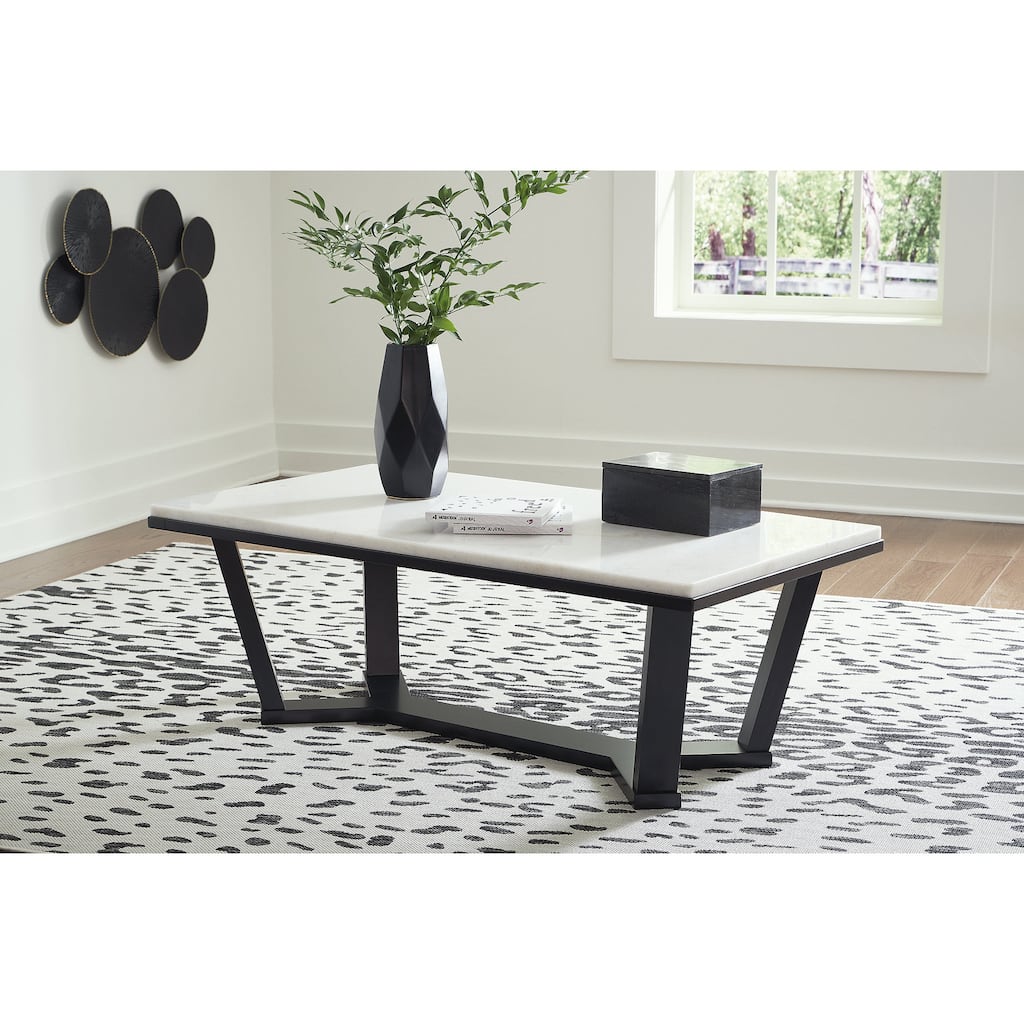 Signature Design by Ashley Fostead White / Dark Brown Rectangular Coffee Table - 48"W x 26"D x 18"H