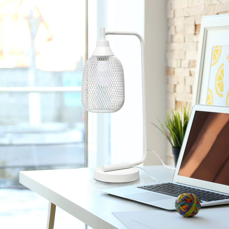 Industrial Mesh Wire Desk Lamp with Wire Shade - 19" - Matte White