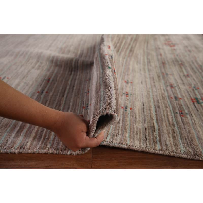 Striped Gabbeh Indian Area Rug Handmade Wool Carpet - 9'0"x 11'8"
