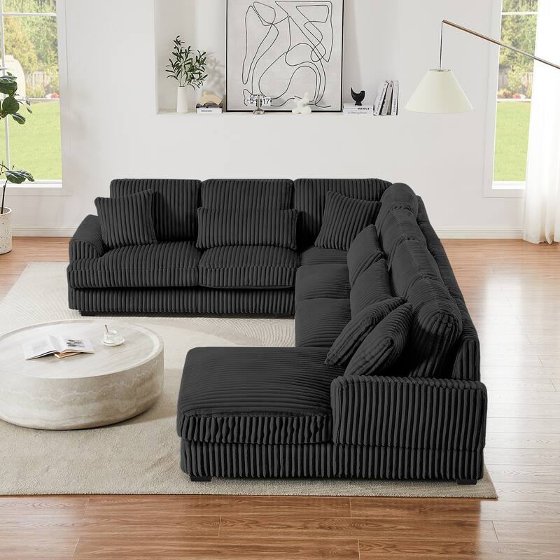 129" Oversized Sectional Sofa, U-shaped Sofa Couch Modern Corduroy Upholstered Deep Seat Sofa with Chaise Lounge