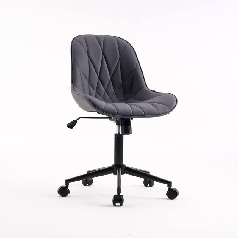 Armless Swivel Office Chair, Faux Leather Task Chairs with Wheels