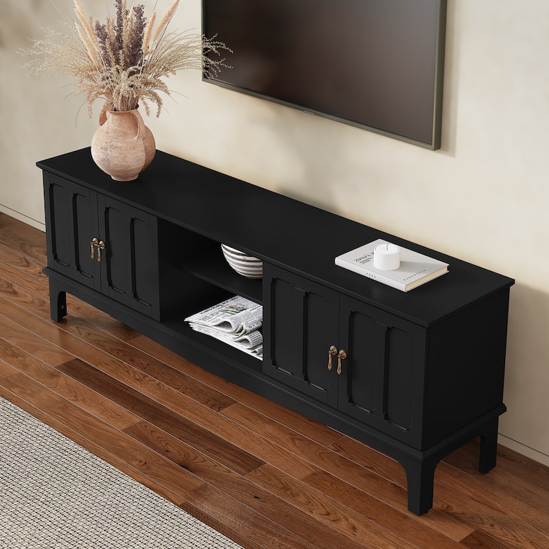 67" Mid-Century Modern TV Stand with Storage Cabinets & Open Shelves