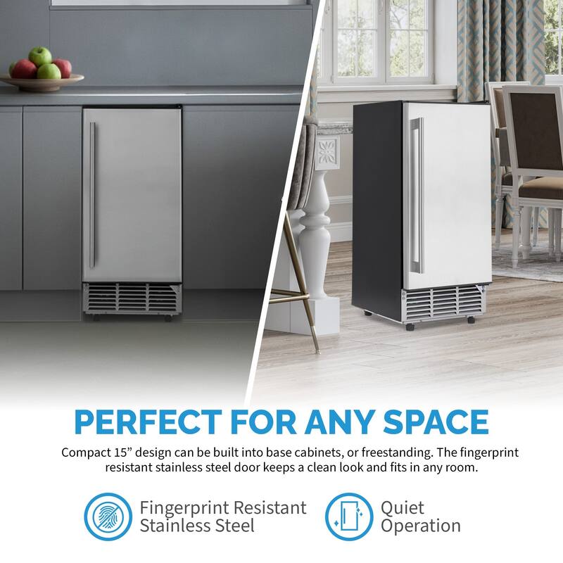 Newair 15 in. Undercounter 80 lbs. per day Clear Ice Cube Maker, Built-in or Freestanding