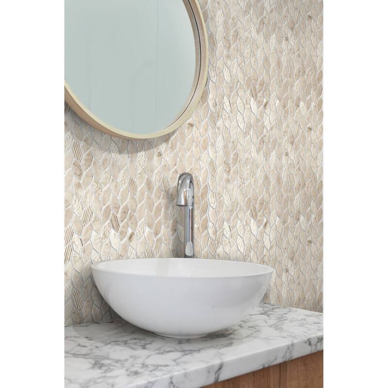Apollo tile 12 x 12 Sparta Polished etched Beige Crema Marfil Marble Tile (4.92 sq ft/case) - 5 Pack