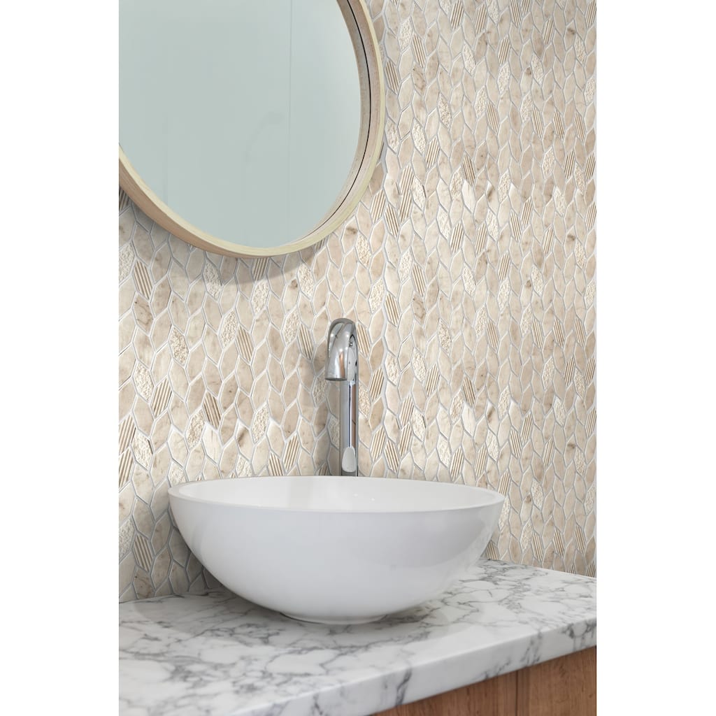 Apollo tile 12 x 12 Sparta Polished etched Beige Crema Marfil Marble Tile (4.92 sq ft/case) - 5 Pack