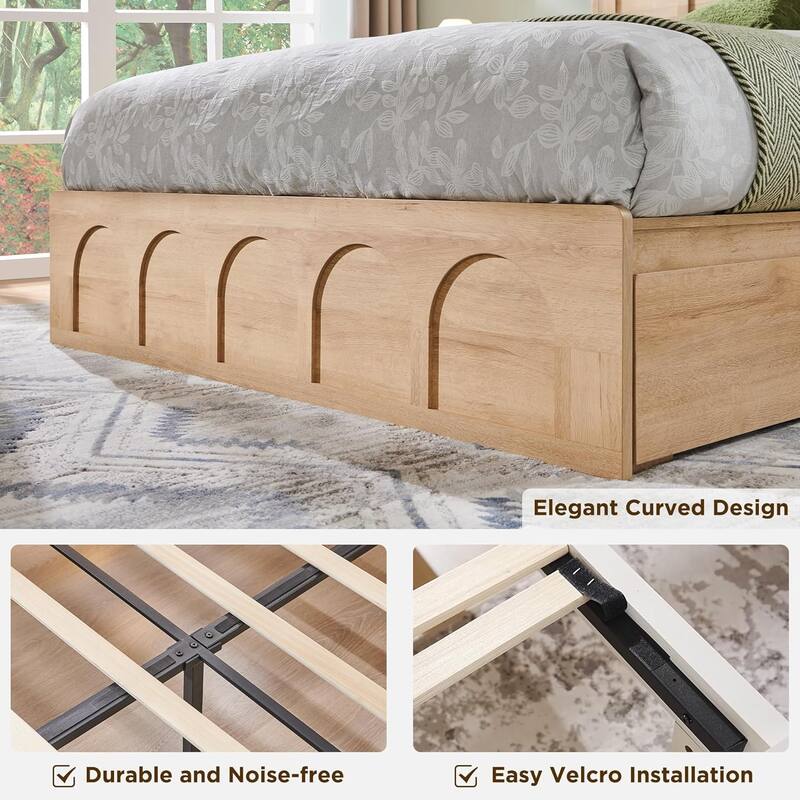 Modern Queen Size Bed Frame, 52" Tall Arched Recessed Headboard