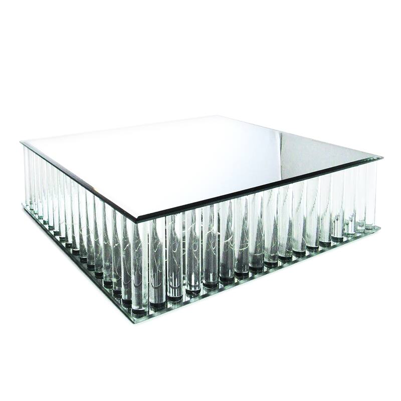 Square Mirror LED Fairy Light Up Glass Columns Cake Stand Dessert Display Tray Riser