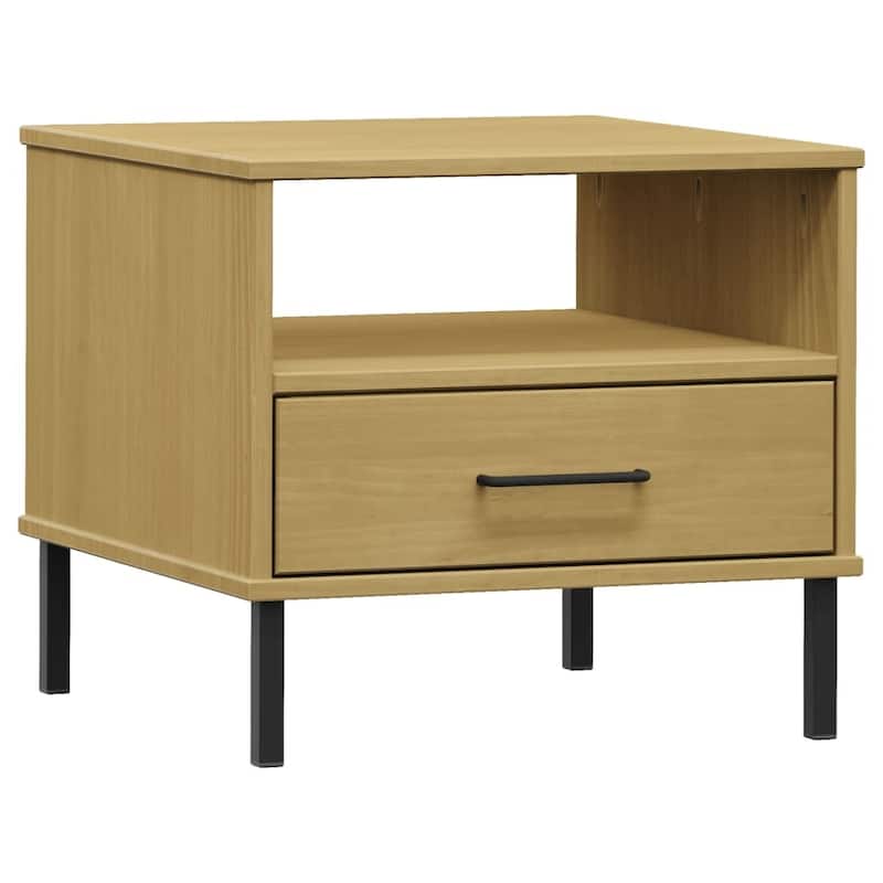 vidaXL Bedside Table Bedroom Nightstand with Metal Legs Solid Wood Pine OSLO - 19.7" x 19.7" x 17.7"