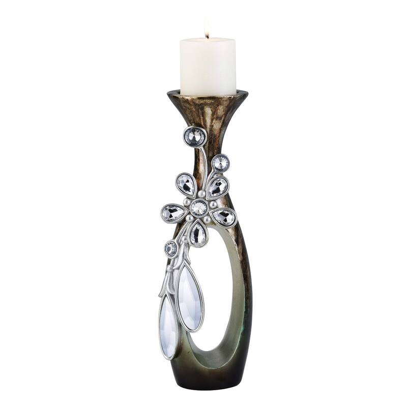 HomeRoots 20" Ornate Faux Crystal Tabletop Pillar Candle Holder - 6