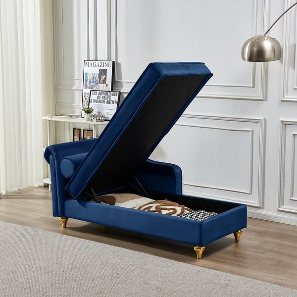 Velvet Chaise Lounges Hidden Storage Lounges Chair, Navy Blue Bed