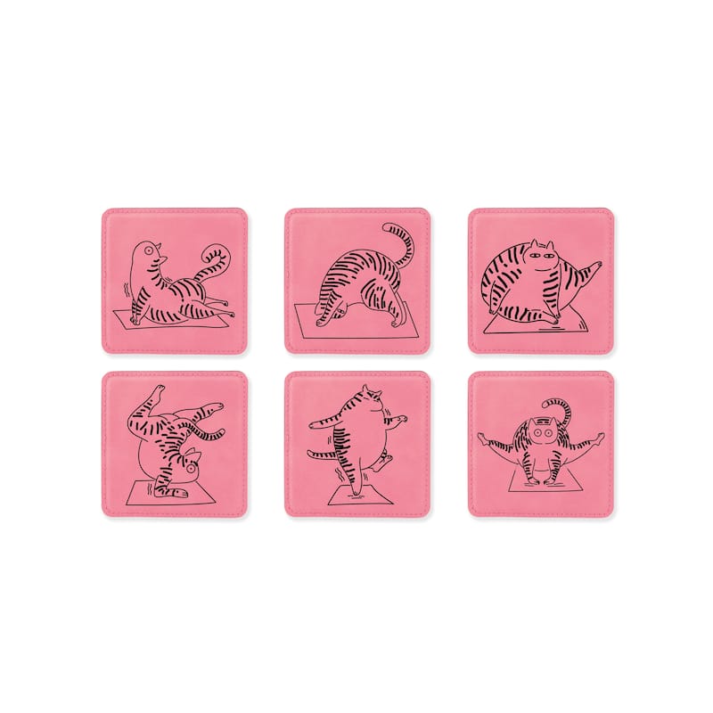 Yoga Cat Coasters for drinks Coaster set with holder-Birthday,Wedding,Valentines