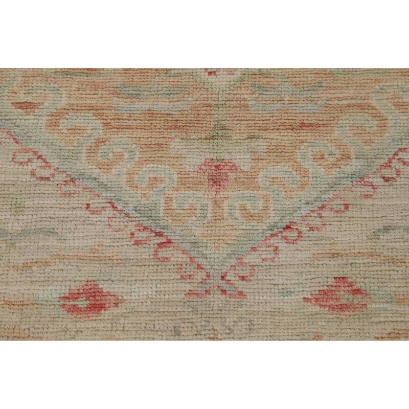Hand Knotted Oriental 100% Wool Carpet Transitional Geometric Beige & Ivories Oushak Runner Rug - 10' 2'' X 3' 5''