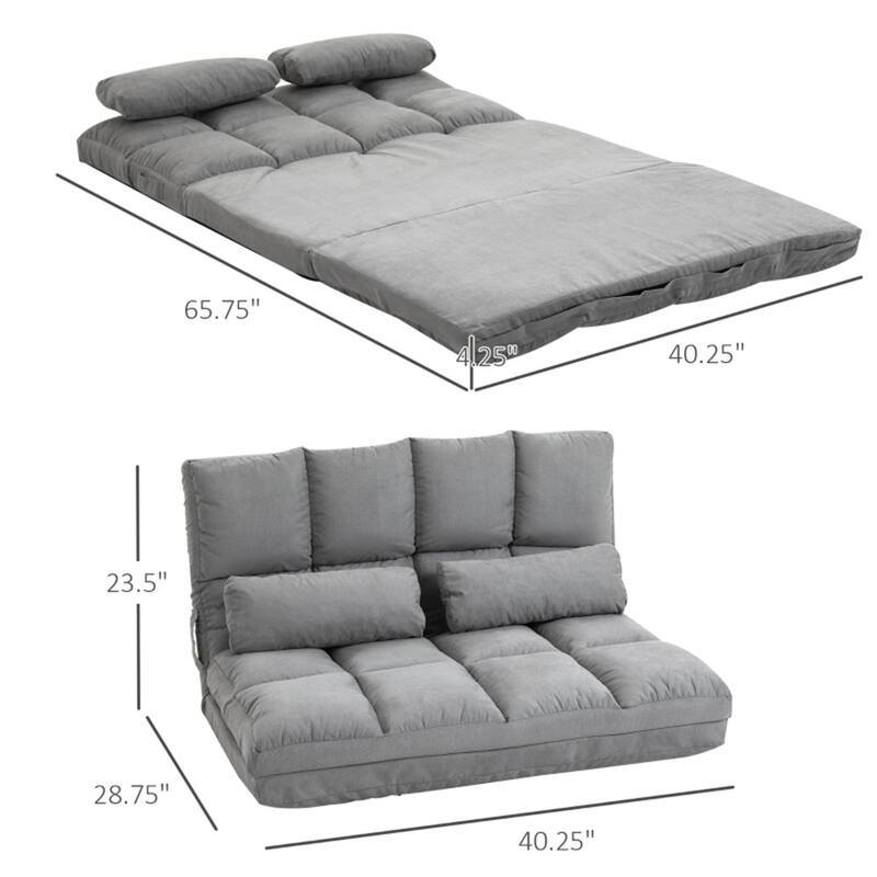 Convertible Suede Sofa Bed 2-in-1 with Adjustable Headrest and Backrest Foldable and Portable - 40.25" W x 28.75" D x 20.75" H