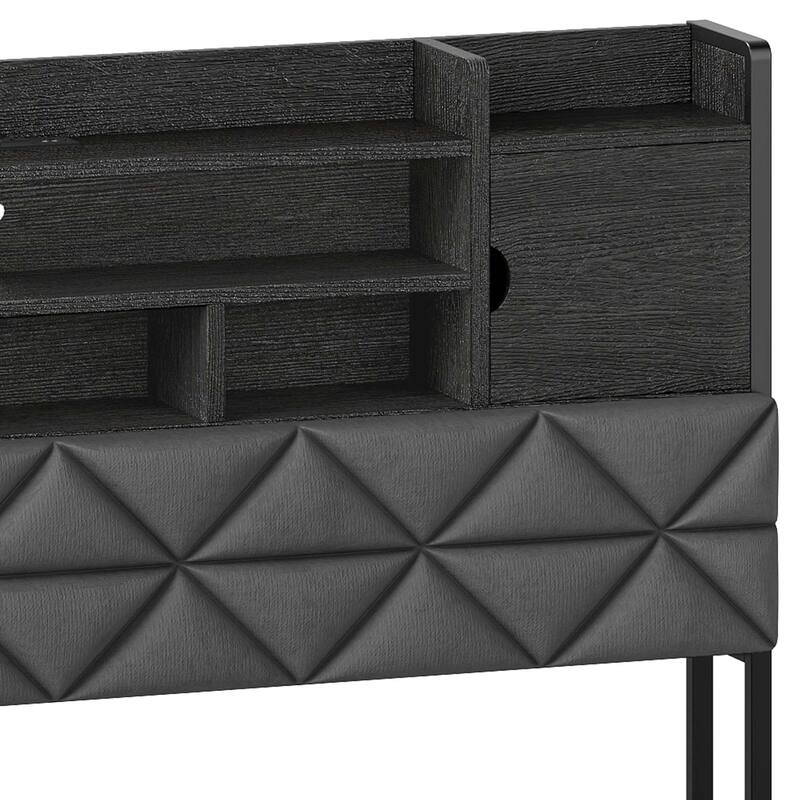 Velvet Upholstery Bed Frame With 4 Underbed Storage Drawer, LED Lights And Charging Station