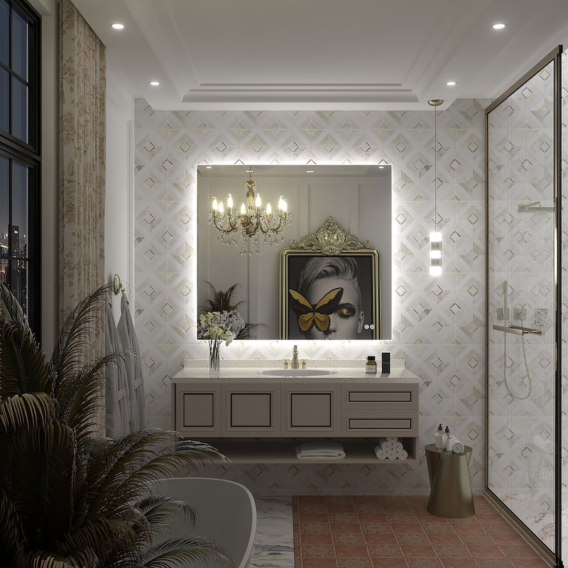 Frameless Anti-Fog 3 Colors Dimmable LED Backlit Wall Bathroom Vanity Mirror